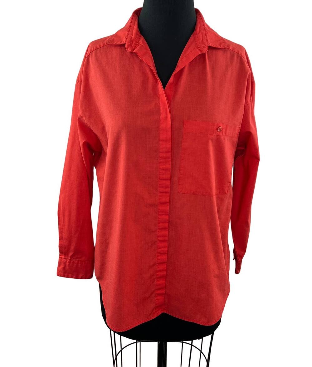 VINTAGE Diane Von Furstenberg Orange Cotton Long Sleeve Button Down Shirt M VTG